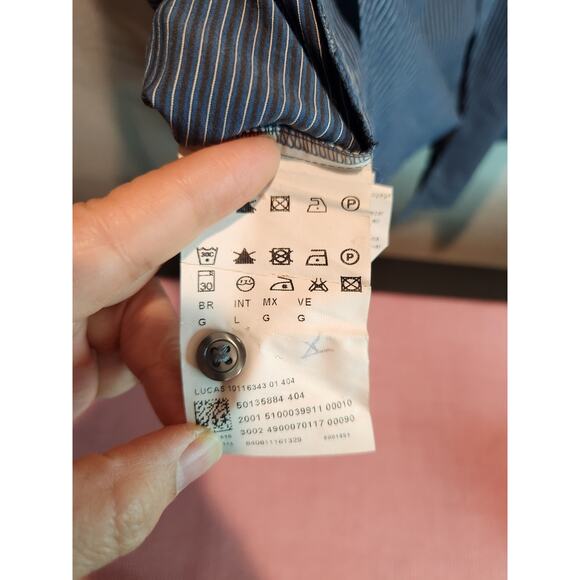 Hugo Boss Fitted Stripe Shirt Mens Large Business Casual Blue Cotton Blend 25 - Picture 6 of 6